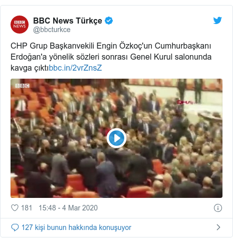 @bbcturkce tarafından yapılan Twitter paylaşımı: CHP Grup Başkanvekili Engin Özkoç'un Cumhurbaşkanı Erdoğan'a yönelik sözleri sonrası Genel Kurul salonunda kavga çıktı 