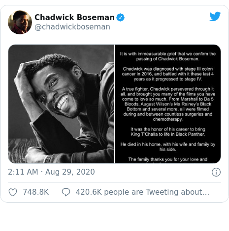 Twitter post by @chadwickboseman: 