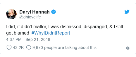 Twitter post by @dhlovelife: I did, it didn’t matter, I was dismissed, disparaged, & I still get blamed  #WhyIDidntReport