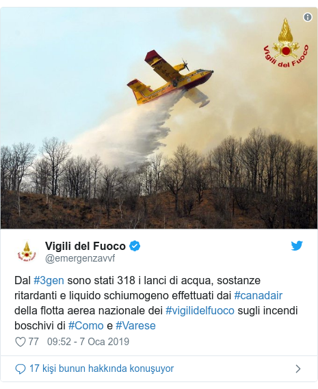 @emergenzavvf tarafından yapılan Twitter paylaşımı: Dal #3gen sono stati 318 i lanci di acqua, sostanze ritardanti e liquido schiumogeno effettuati dai #canadair della flotta aerea nazionale dei #vigilidelfuoco sugli incendi boschivi di #Como e #Varese 