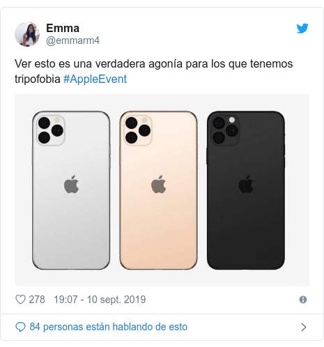 Publicación de Twitter por @emmarm4: Ver esto es una verdadera agonía para los que tenemos tripofobia #AppleEvent 