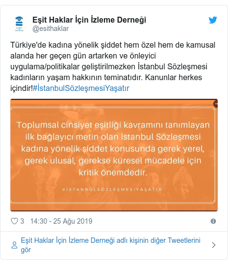 @esithaklar tarafından yapılan Twitter paylaşımı: Türkiye'de kadına yönelik şiddet hem özel hem de kamusal alanda her geçen gün artarken ve önleyici uygulama/politikalar geliştirilmezken İstanbul Sözleşmesi kadınların yaşam hakkının teminatıdır. Kanunlar herkes içindir!#İstanbulSözleşmesiYaşatır 