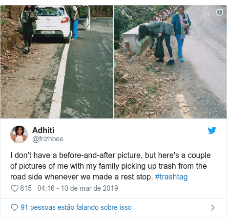 Twitter post de @frizhbee: I don't have a before-and-after picture, but here's a couple of pictures of me with my family picking up trash from the road side whenever we made a rest stop. #trashtag 