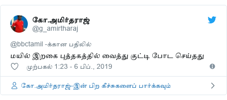 டுவிட்டர் இவரது பதிவு @g_amirtharaj: மயில் இறகை புத்தகத்தில் வைத்து குட்டி போட செய்தது
