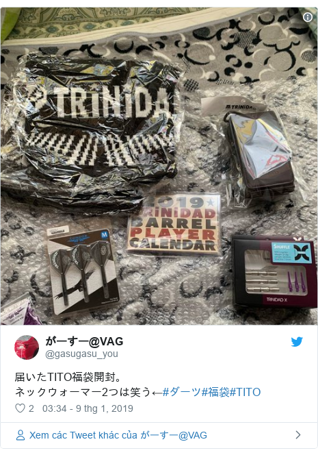 Twitter bởi @gasugasu_you: 届いたTITO福袋開封。ネックウォーマー2つは笑う←#ダーツ#福袋#TITO 