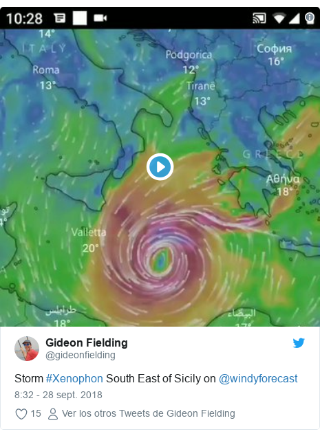 Publicación de Twitter por @gideonfielding: Storm #Xenophon South East of Sicily on @windyforecast 