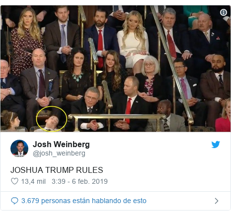 Publicación de Twitter por @josh_weinberg: JOSHUA TRUMP RULES 