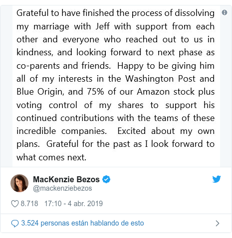 Publicación de Twitter por @mackenziebezos: 