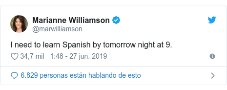 Publicación de Twitter por @marwilliamson: I need to learn Spanish by tomorrow night at 9.