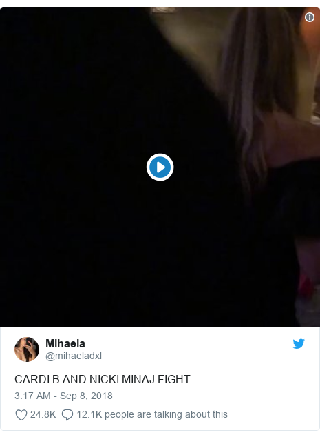 Twitter post by @mihaeladxl: CARDI B AND NICKI MINAJ FIGHT 