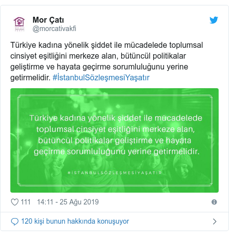 @morcativakfi tarafından yapılan Twitter paylaşımı: Türkiye kadına yönelik şiddet ile mücadelede toplumsal cinsiyet eşitliğini merkeze alan, bütüncül politikalar geliştirme ve hayata geçirme sorumluluğunu yerine getirmelidir. #İstanbulSözleşmesiYaşatır 
