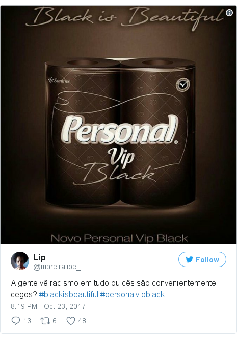 Twitter post by @moreiralipe_: A gente vê racismo em tudo ou cês são convenientemente cegos? #blackisbeautiful #personalvipblack 