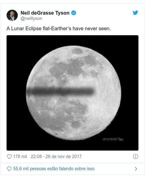 Twitter post de @neiltyson: A Lunar Eclipse flat-Earther’s have never seen. 