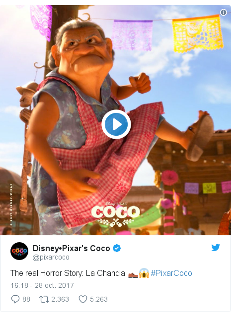 Publicación de Twitter por @pixarcoco: The real Horror Story  La Chancla 👞😱 #PixarCoco 