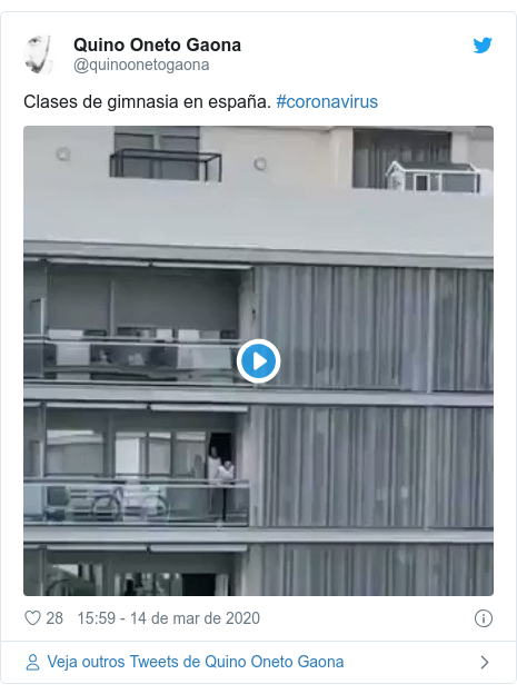 Twitter post de @quinoonetogaona: Clases de gimnasia en españa. #coronavirus 
