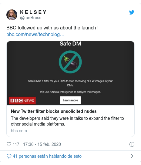 Publicación de Twitter por @raeBress: BBC followed up with us about the launch ! 
