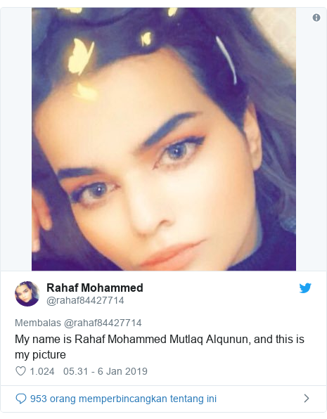 Twitter pesan oleh @rahaf84427714: My name is Rahaf Mohammed Mutlaq Alqunun, and this is my picture 