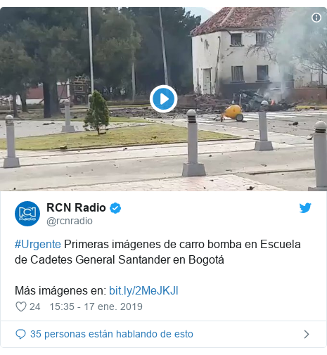 Publicación de Twitter por @rcnradio: #Urgente Primeras imágenes de carro bomba en Escuela de Cadetes General Santander en BogotáMás imágenes en   