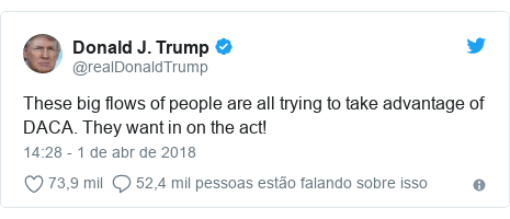 Twitter post de @realDonaldTrump: These big flows of people are all trying to take advantage of DACA. They want in on the act!