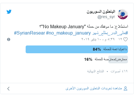 تويتر رسالة بعث بها @res_syr: استطلاع  ما موقفك من حملة "No Makeup January"؟#خلي_البدر_يطلع_شهر #no_makeup_january #SyrianResear