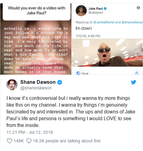 Shane Dawson And Jake Paul How A Youtube Series Could Be Making - twitter post by shanedawson i know it s controversial but i really wanna try more
