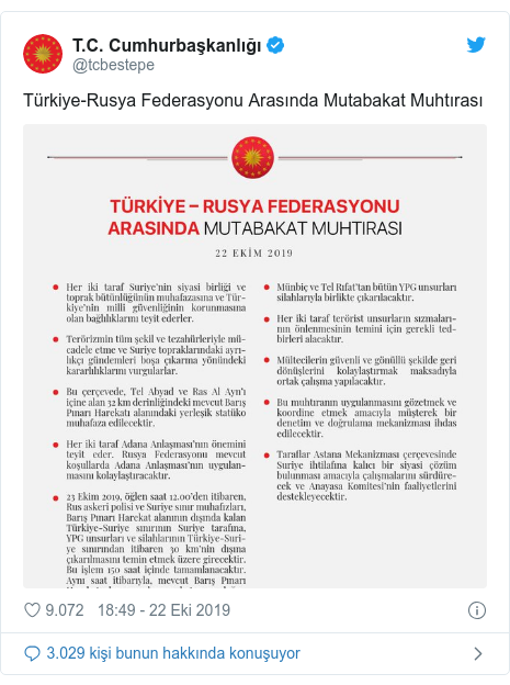 @tcbestepe tarafından yapılan Twitter paylaşımı: Türkiye-Rusya Federasyonu Arasında Mutabakat Muhtırası 