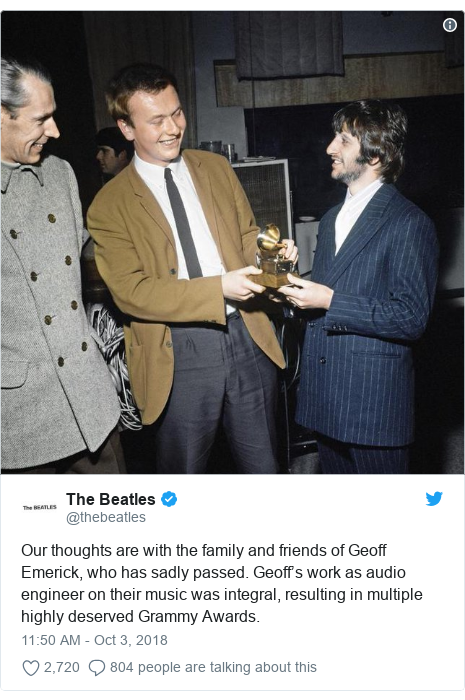 Geoff Emerick Beatles Sound Engineer Dies At 72 Bbc News
