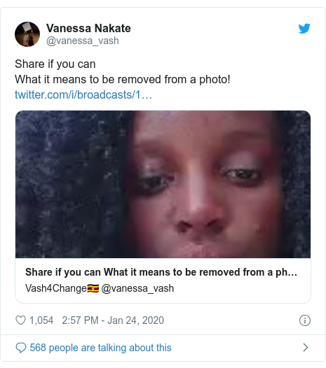 Twitter post by @vanessa_vash: Share if you can What it means to be removed from a photo!  