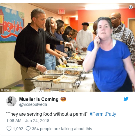 Twitter post by @vicsepulveda: “They are serving food without a permit”  #PermitPatty 