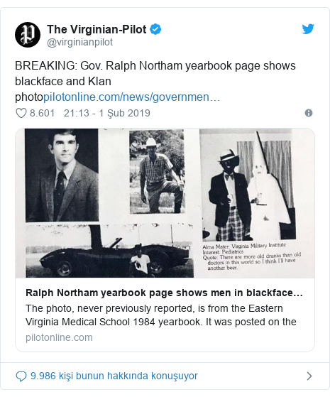 @virginianpilot tarafından yapılan Twitter paylaşımı: BREAKING Gov. Ralph Northam yearbook page shows blackface and Klan photo