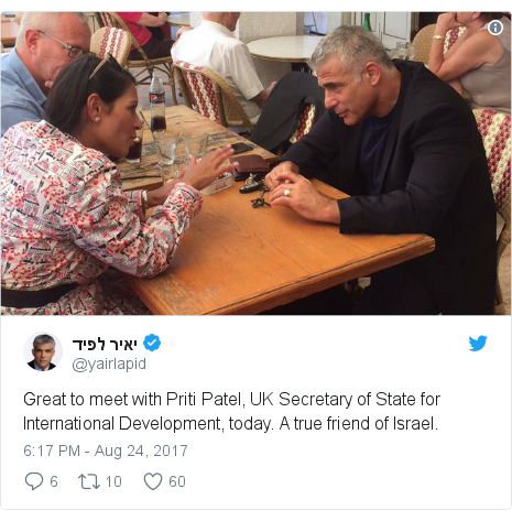 Image result for priti patel israel tweet