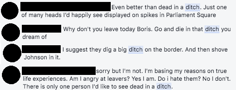 Comments saying Boris Johnson should be 'dead in a ditch'