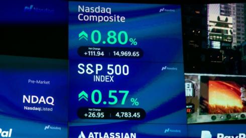 Stock market information displayed in New York's Times Square