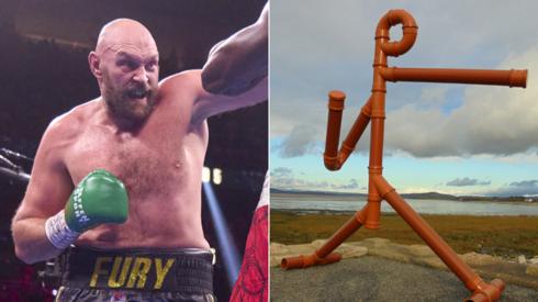 Composite of Tyson Fury throwing a punch and sculpture