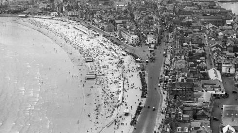 An aerial view of the Esplanade, the beach and the town in Weymouth, Dorset, taken in August 1932