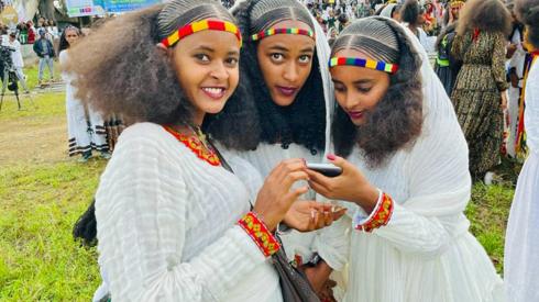 Girls and young women from Ethiopia at the Ashenda Festival