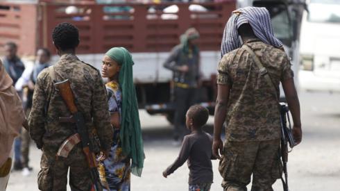 Ethiopian security forces patrol at street after Ethiopian army took control of Hayk town of Amhara city from the rebel Tigray People's Liberation Front (TPLF) in Ethiopia on December 16, 2021