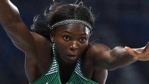Nigeria's Ese Brume competes in the Women's Long Jump Qualifying Round during the athletics event at the Rio 2016 Olympic Games at the Olympic Stadium in Rio de Janeiro on August 16, 2016.