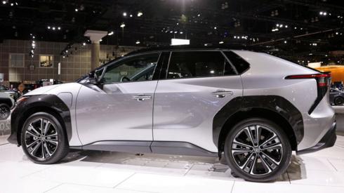 A 2023 Toyota bZ4X all-electric SUV is displayed during the 2021 LA Auto Show in Los Angeles, California, US.