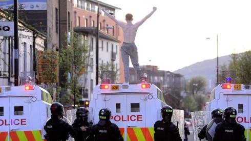 Police are attacked with bricks and bottles in Bradbury Place