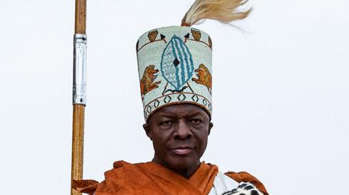 Kabaka (King) Ronald Muwenda Mutebi II being carried on the shoulders of some men during his coronation on 31 July 2023