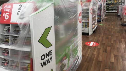 shelves covered in plastic