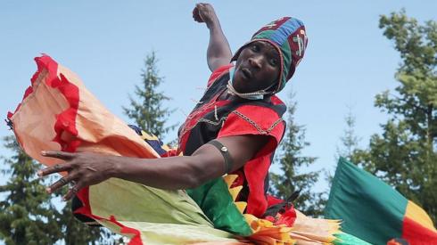 A dancer from Benin performs at the 6th CIOFF World Folkloriada (Folklore Festival) in the city of Ufa, Bashkortostan, Russia.