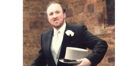 Anthony Sootheran outside church 1985