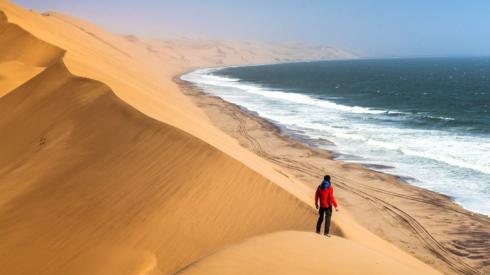 Sand dunes and ocean Namibia