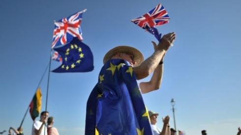 Protesters during an anti-Brexit rally during Labour's annual conference