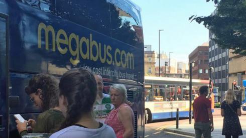 Passengers waiting for Megabus