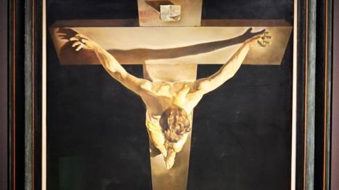 Section of Salvador Dali's painting Christ of St John of the Cross at the Spanish Gallery in Bishop Auckland, County Durham.
