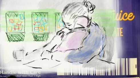 Mother and child drawn on juice box