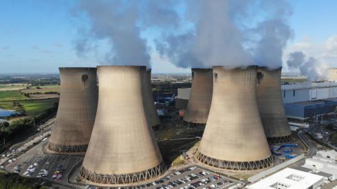Aerial view of Drax Power Station, the third largest polluting power station in Europe located close to Selby, North Yorkshire
